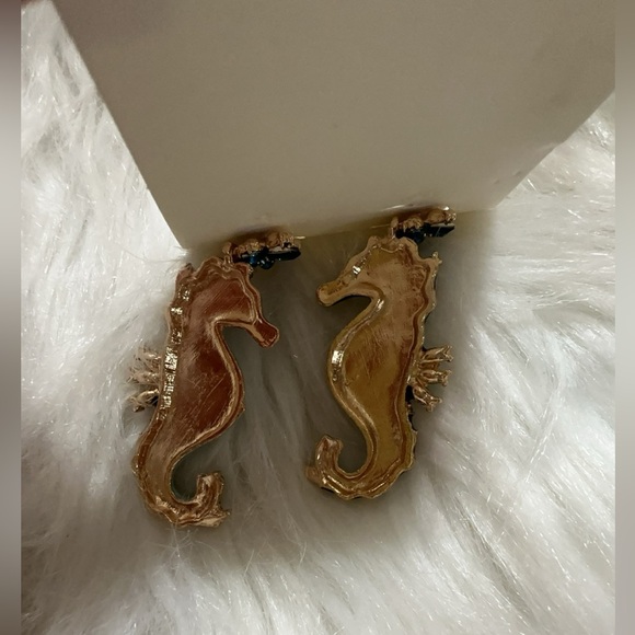 Blue Seahorse Rhinestone Statement Earrings Length 2.5” - Picture 7 of 8